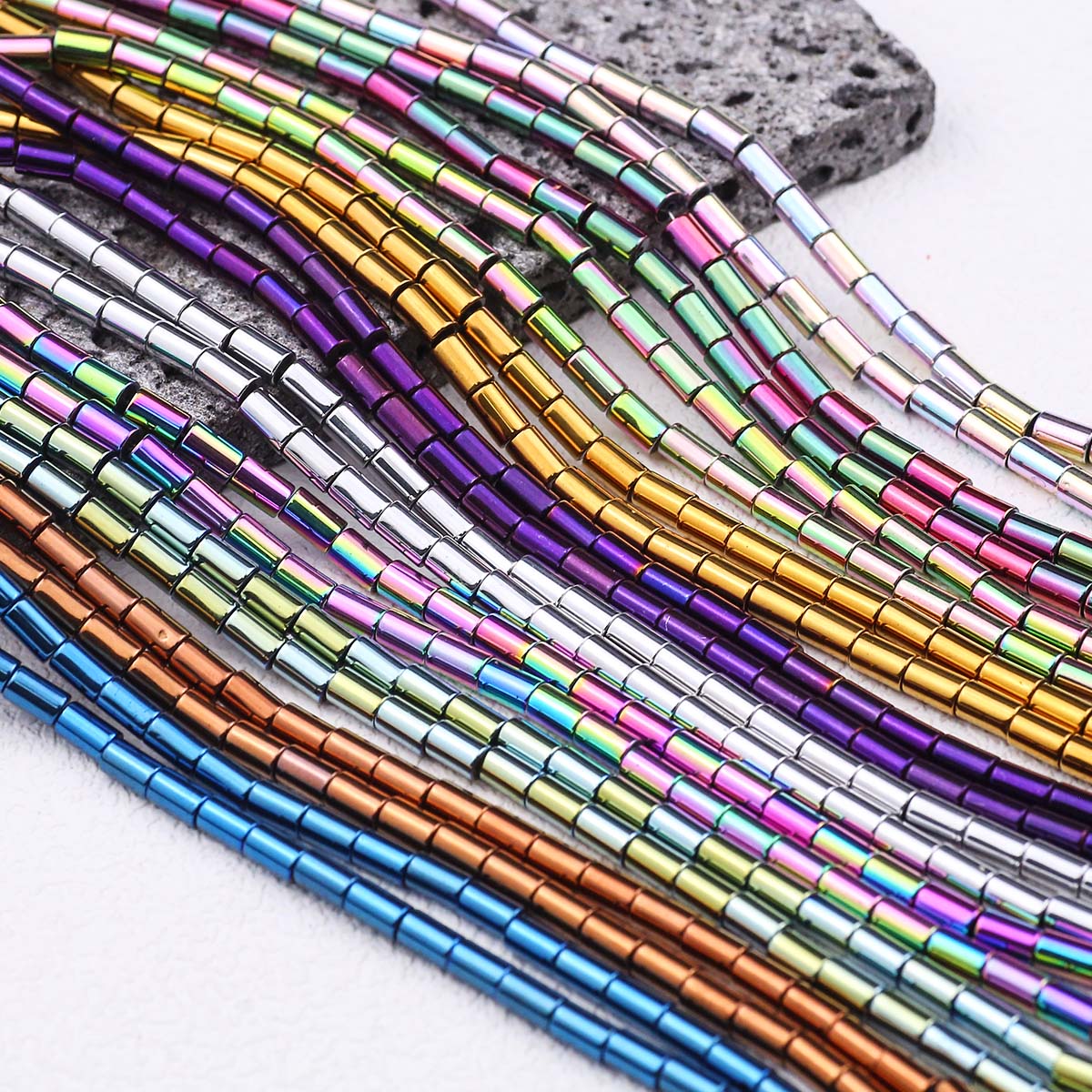 Seed Bead Tube - Pozłacana kolorowa prosta rurka cylindryczna hematyt